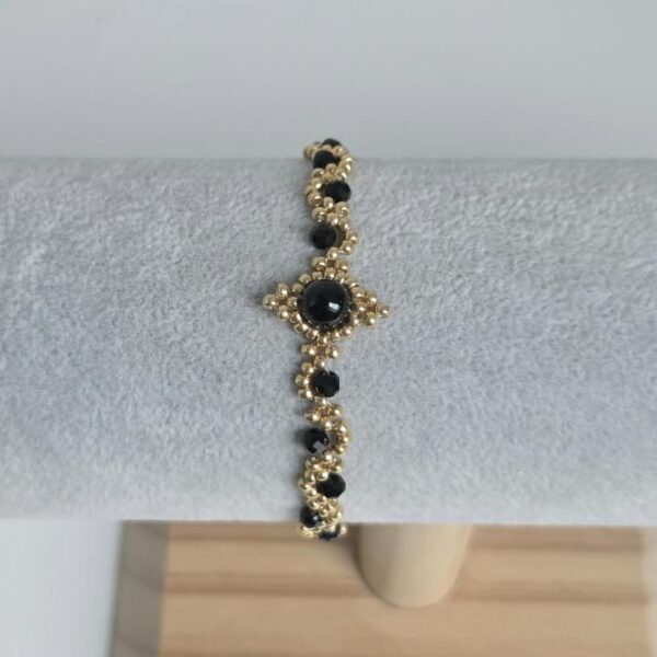Bracelet en Onyx naturelle, Miyuki duratop et cristaux de verre