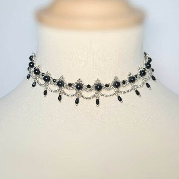 Choker victorien en obsidienne noire et rocailles Miyuki