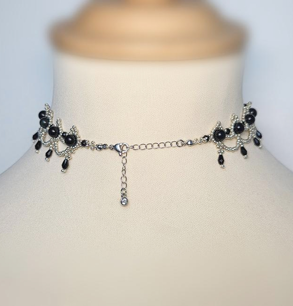 Choker victorien en rocailles Miyuki et obsidienne noire naturelle – Image 3