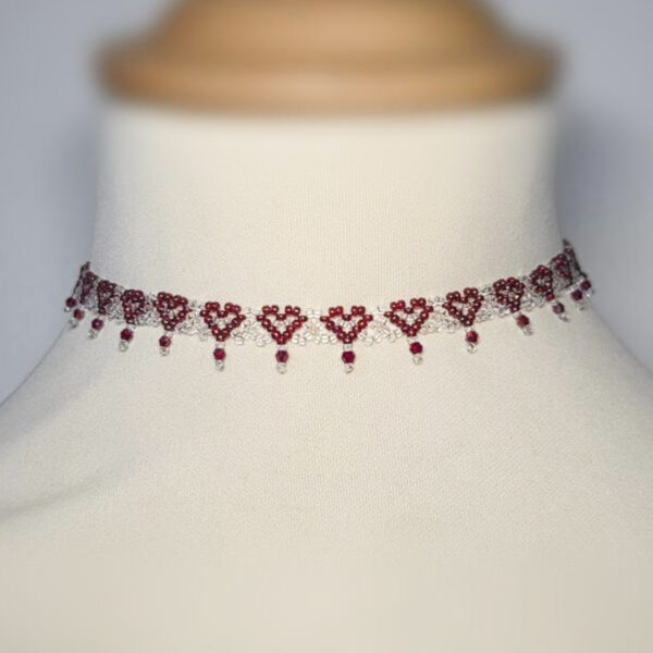 tour de cou en perles Miyuki avec cœurs rouges, collier ras du cou fait main