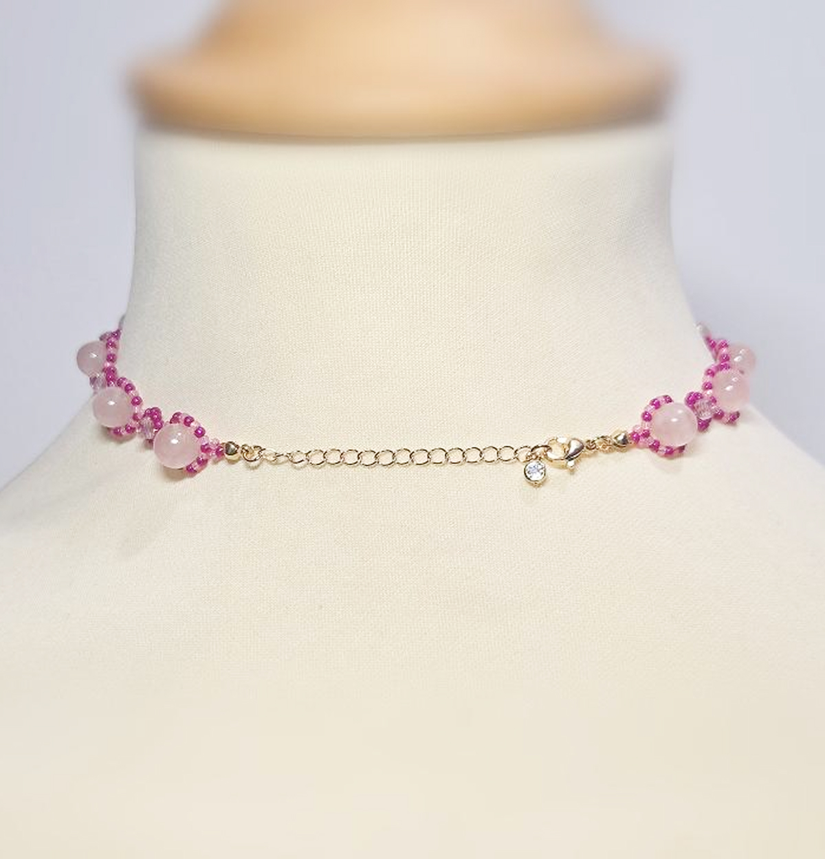 Collier en quartz rose et perles Miyuki – choker artisanal ajustable – Image 3