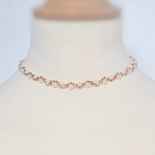 Collier perles Miyuki quartz rose fait main – Ajustable