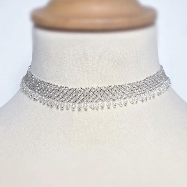 Collier Sparkle fait main avec perles Miyuki argentées et cristaux de verre transparents facettés