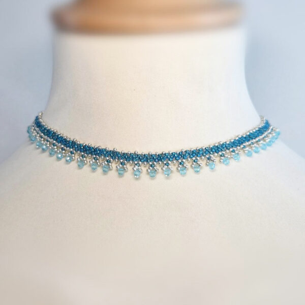 Collier Miyuki bleu azur et argent fait main