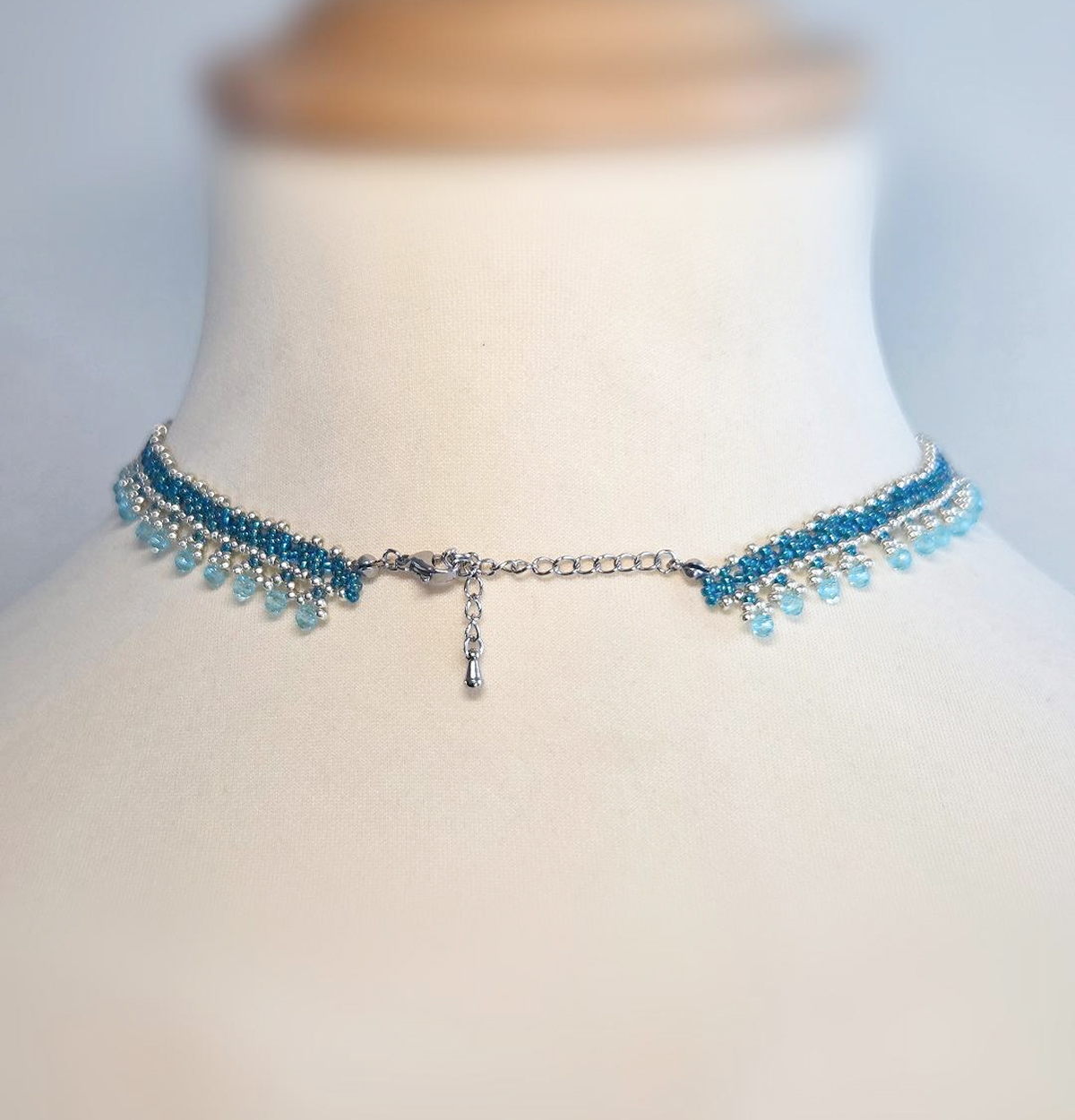 Collier Miyuki bleu azur et argent fait main