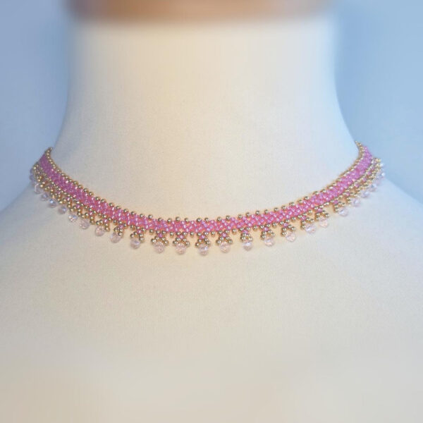 Collier Miyuki rose et or fait main