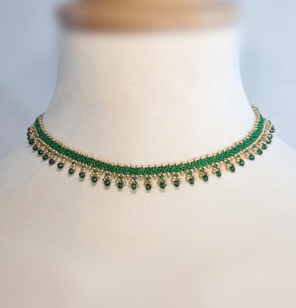 Collier Miyuki vert et or fait main