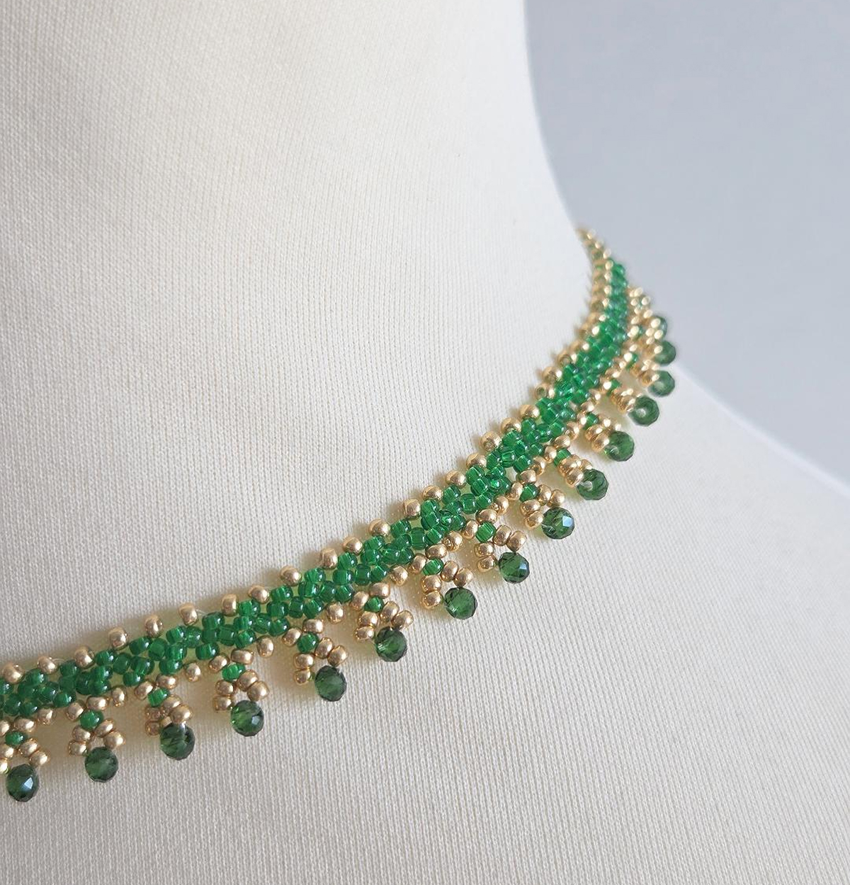 Collier Miyuki vert et or fait main