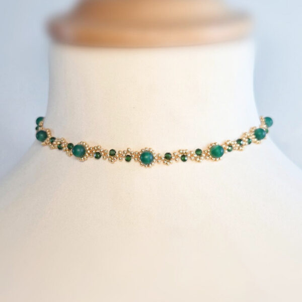Choker onyx vert et perles Miyuki dorées fait main